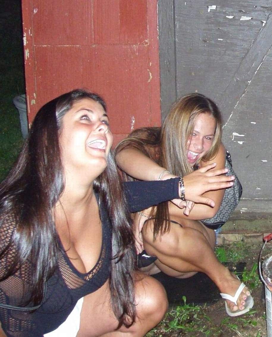 Girls Peeing Together Outdoors