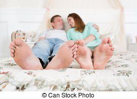 Lesbian feet on bed