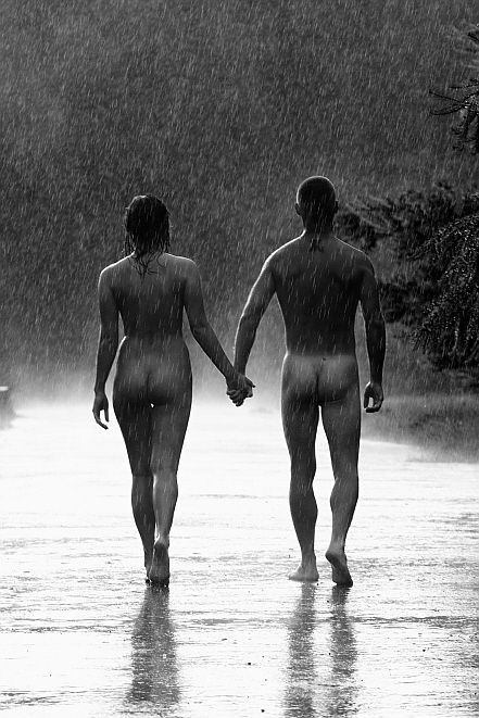 Naked lover in rain