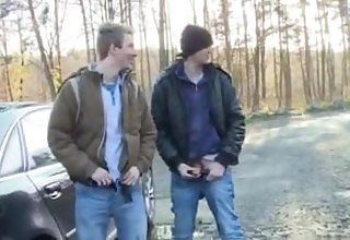 Gay and straight men pissing outdoors