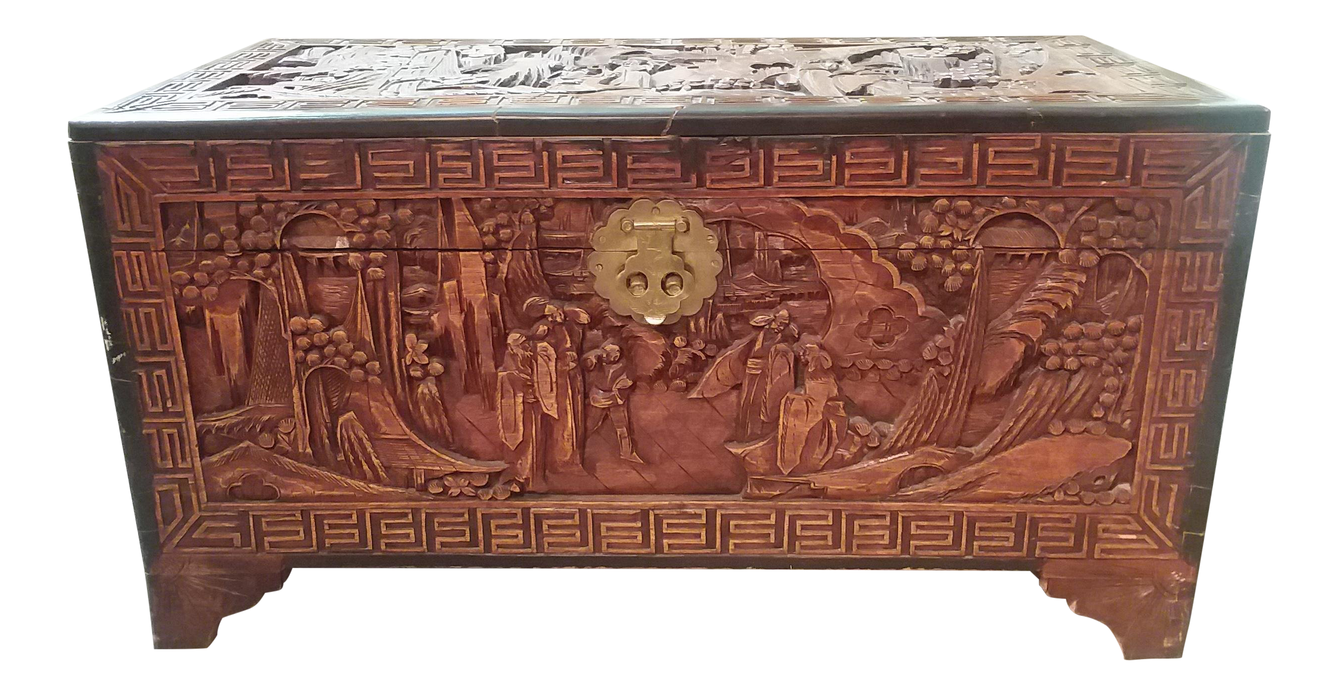 Bail reccomend Asian carving cedar chest antique