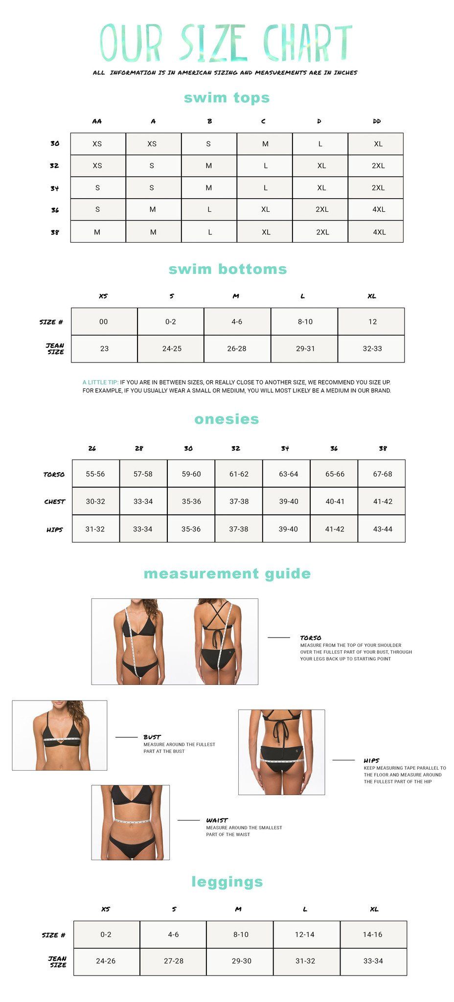 Billabong bikini size chart