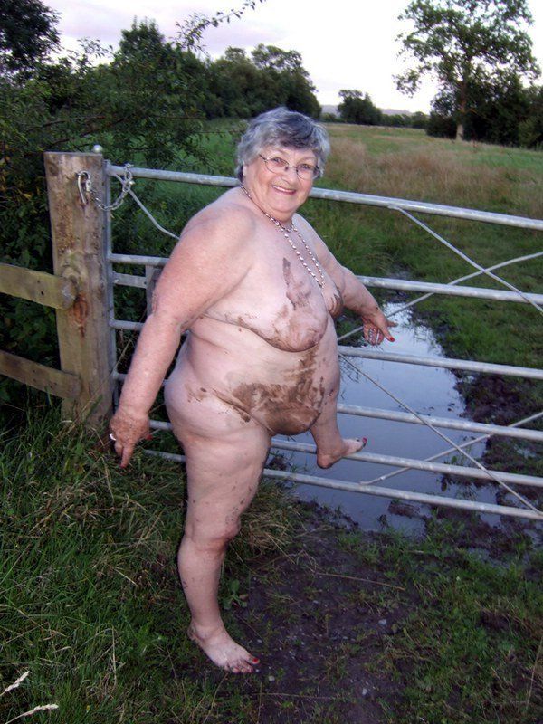 Naked granny in mud