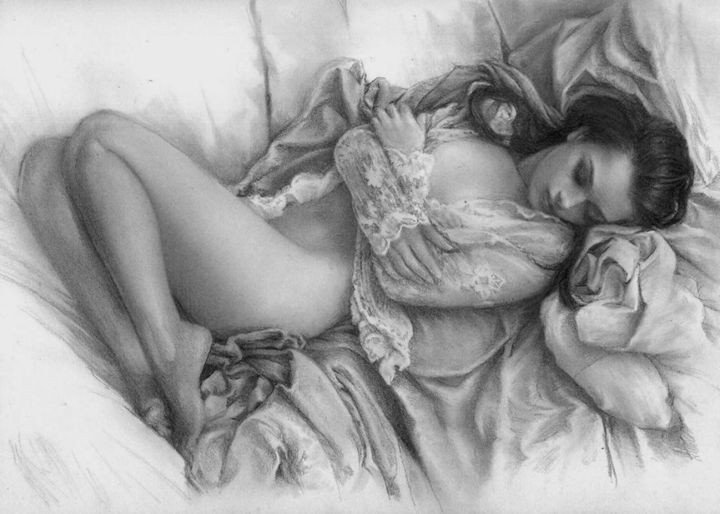 A detailed drawing of a sexy naked woman