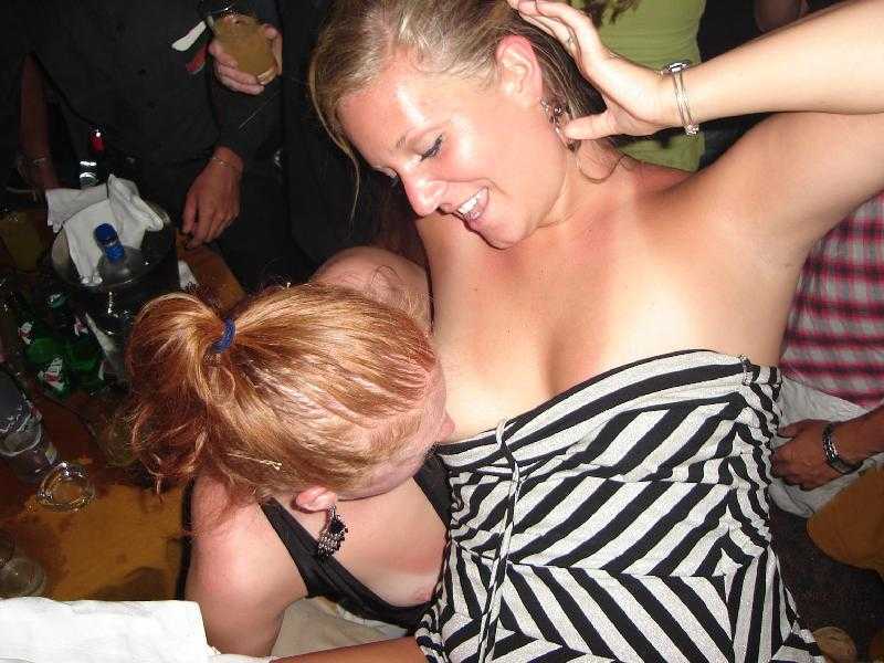 Drunk girls party lesbian kissing nipples