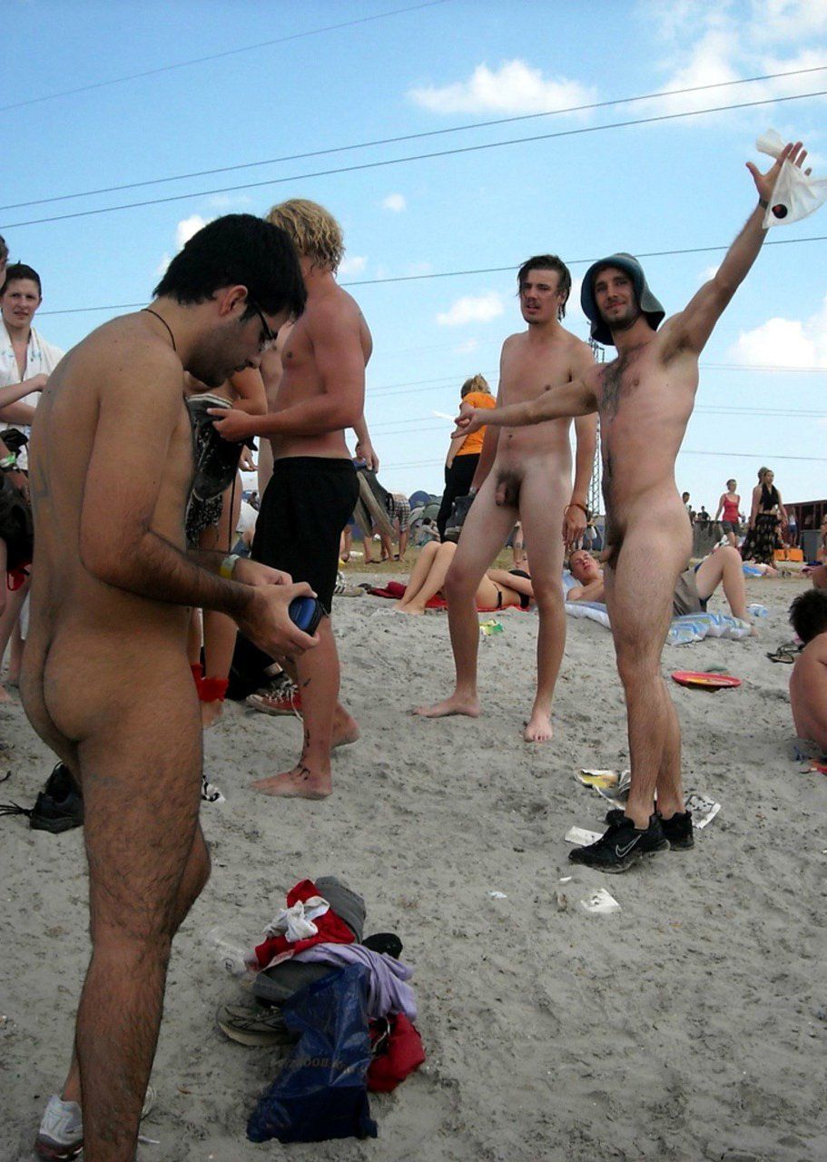 Guys stripped naked on beach
