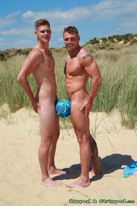 Guys stripped naked on beach